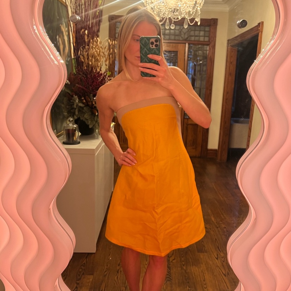 Elisha Aborgel Strapless A-line Apron Dress With Nude Tube Back
